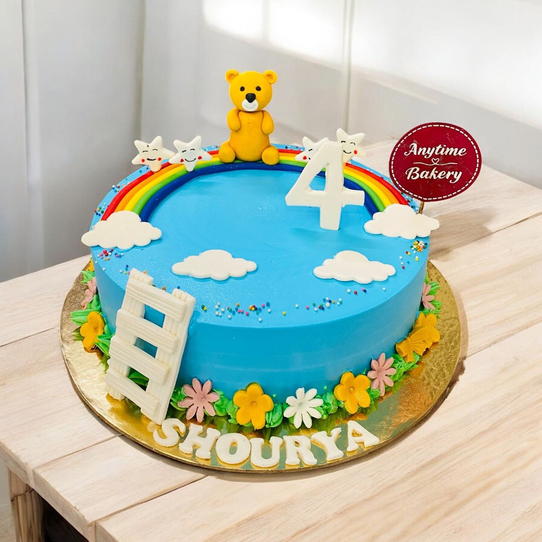 Teddy Rainbow Theme Cake