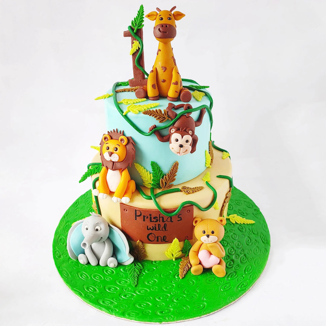Jungle Animals Woodland Surprise Two Tier Cake